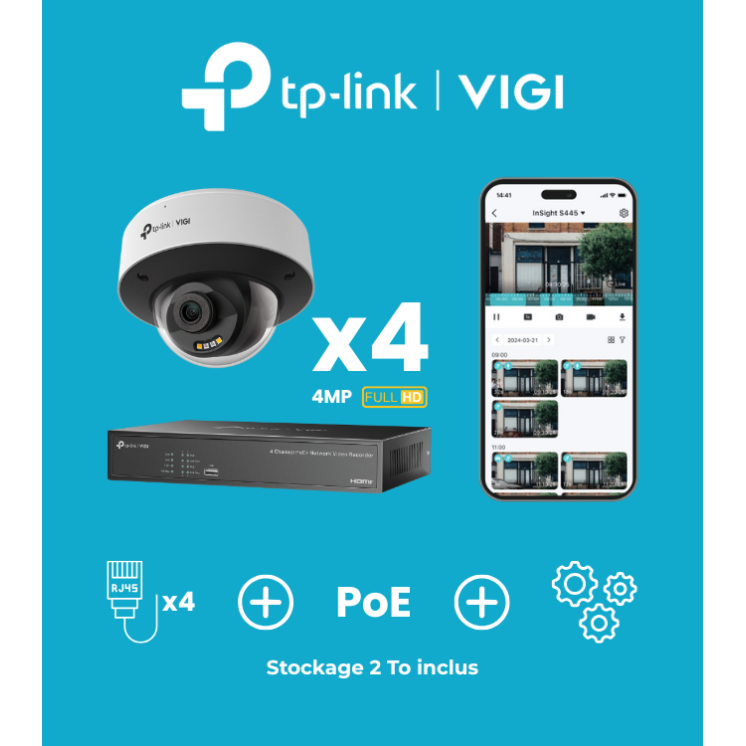 Kit Vidéo 4 caméras 4 MP TP-Link VIGI | Prêt à l’Installation