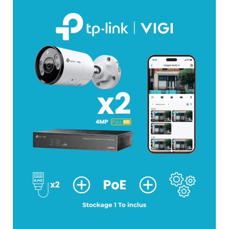 Kit Vidéo 4 caméras 4 MP TP-Link VIGI | Prêt à l’Installation