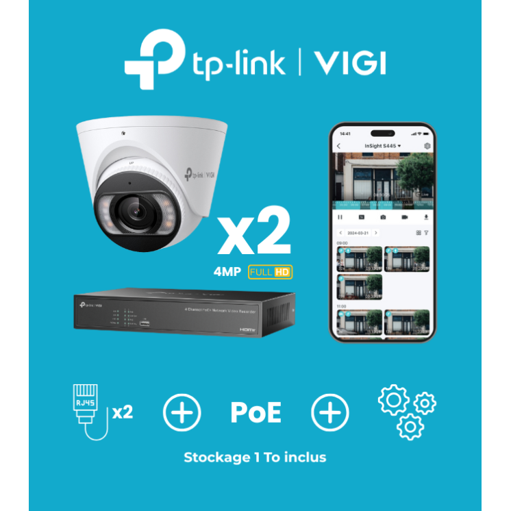 Kit Vidéo 4 caméras 4 MP TP-Link VIGI | Prêt à l’Installation