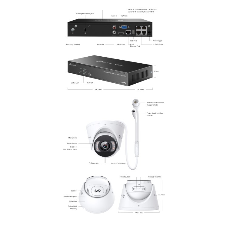 Visuel du contenu du Kit vidéosurveillance 4 caméras extérieures TP-Link VIGI 4MP